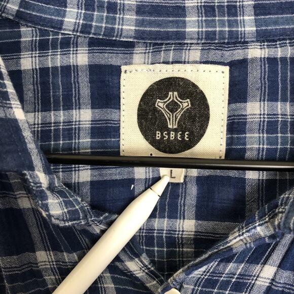 BSBEE 100% Cotton Shirt Women's Sz L Blue Plaid Long Sleeve Button Drop Shoulder - Picture 5 of 13